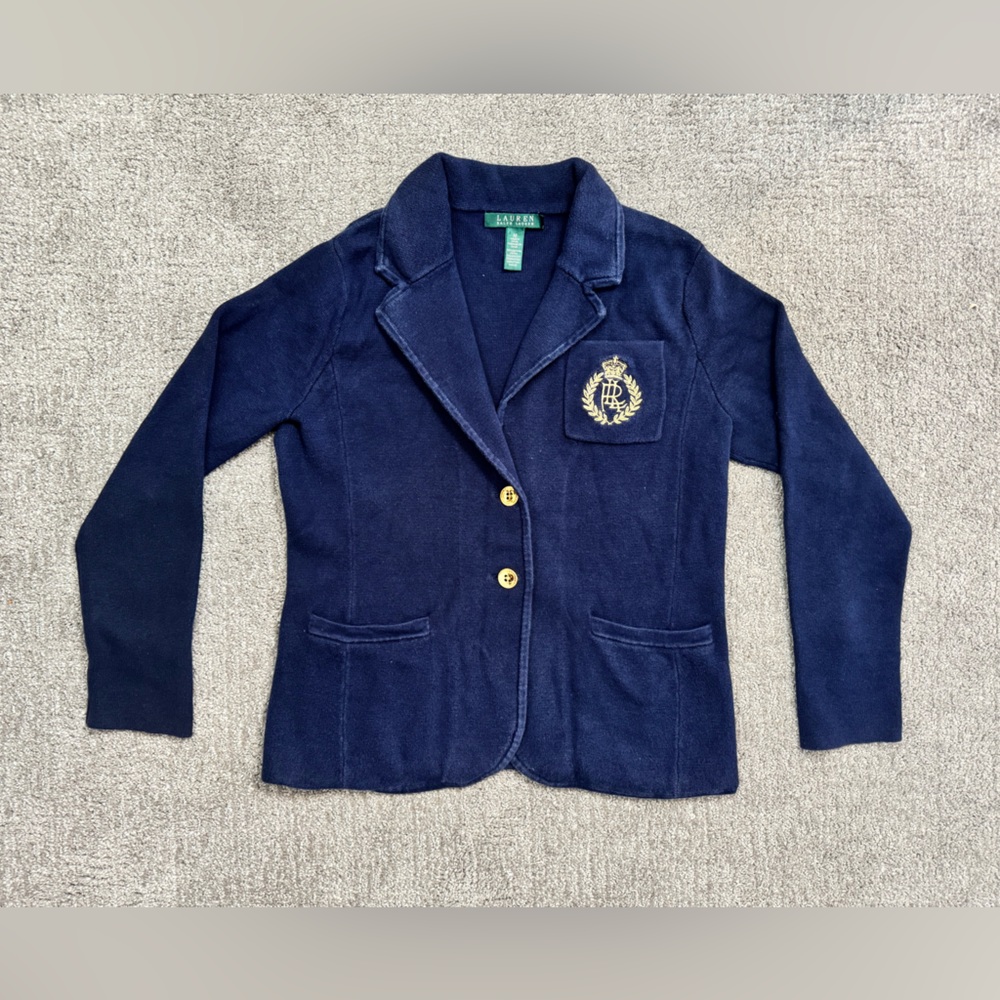 Ralph Lauren Navy Monogram Sweater Sz Medium Preppy Luxury Resortwear monogram - Picture 8 of 8